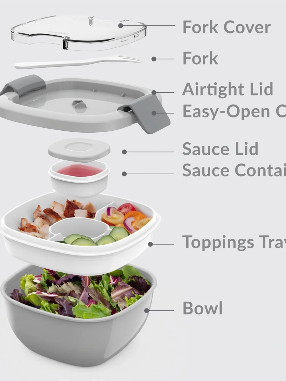 Bentgo Salad Container - 54 oz Bowl with 4-Compartment Toppings